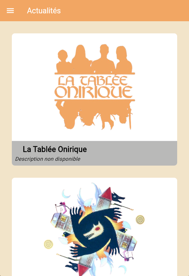 page d'actualités de l'application mobile