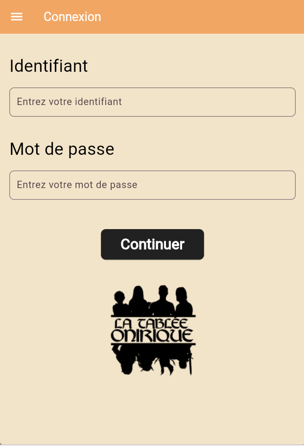page de connexion de l'application mobile