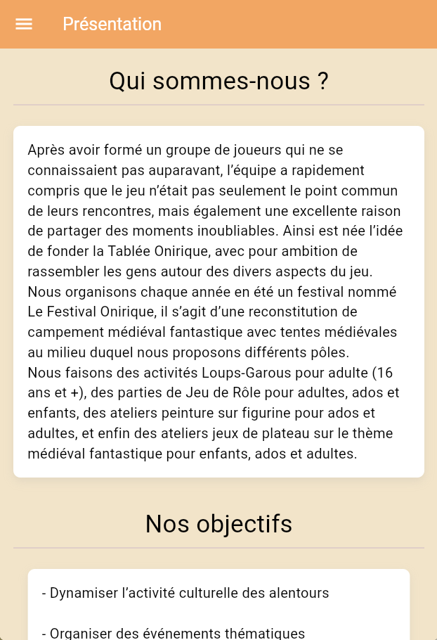 page de présentation de l'application mobile